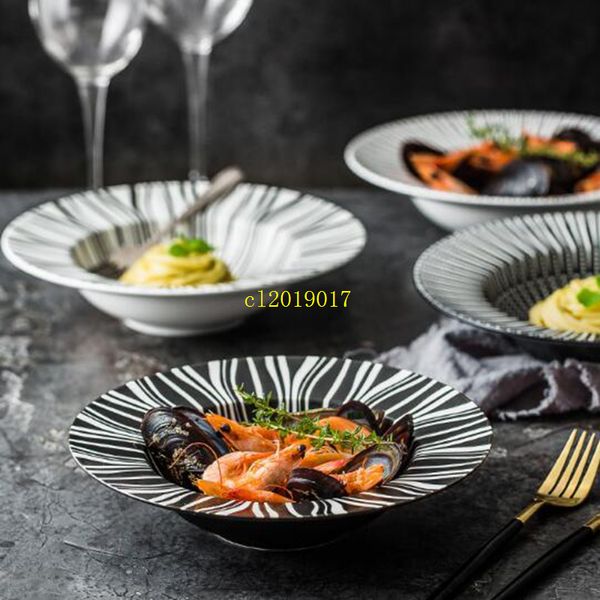 free shipping Simple Creative Straw Hat Plate, Soup Plate and Pasta Plate for Western Food with Ceramic Printing