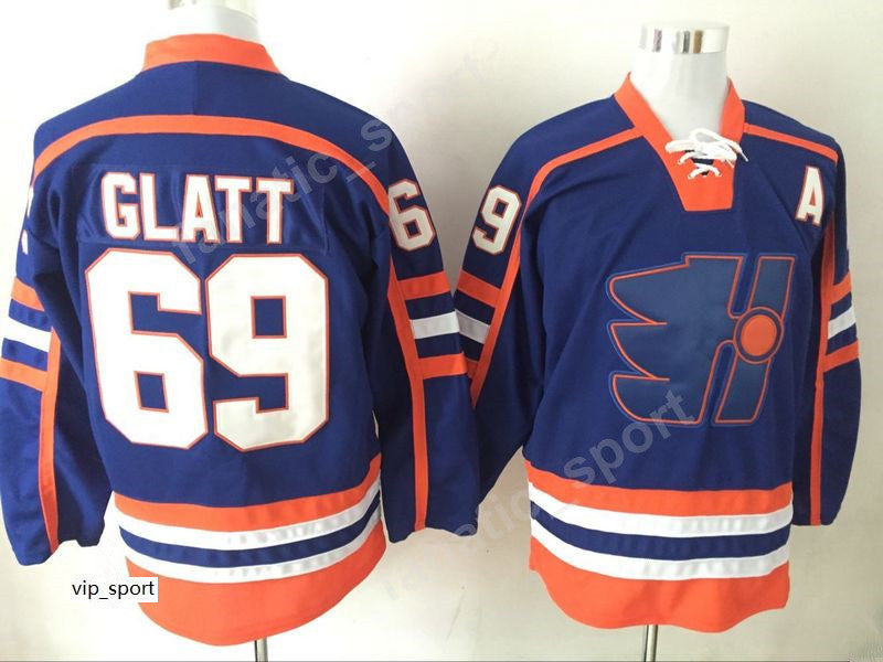 The Thug GOON 69 Doug Glatt Halifax Highlanders Jerseys Ice Hockey Movie Vintage Glatt Jersey Men Blue Stitched Color Excellent Quality