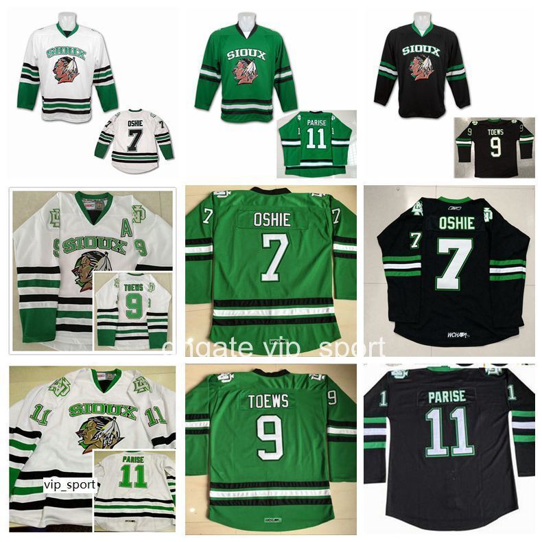 Men 9 Jonathan Toews College Jersey North Dakota Fighting Sioux 11 Zach Parise 77 T.J. TJ Oshie Hockey Jerseys Team Green White