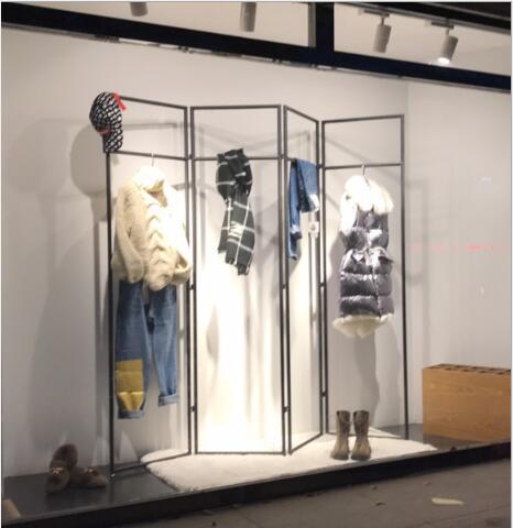 Iron clothing store display floor racks Commercial Furniture clothes racsk Middle island concise creative screen partition folding shelf