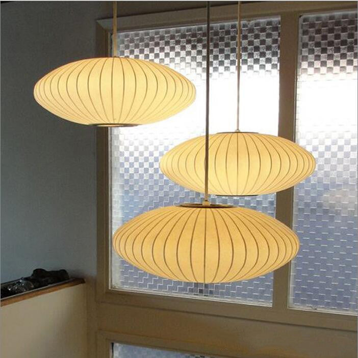 George Nelson Bubble Saucer Lamp E27 LED White Silk Pendant Light White Silk Flat Ball White Silk hanging Lighting