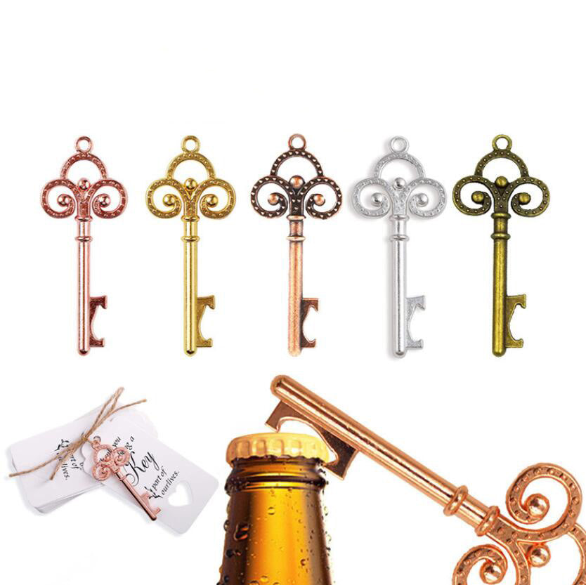 Retro Key Bottle Opener DIY Key Shape Wine Opener with Escort Tag Card Rustic Wedding Party Favor Souvenir Creative gifts 19 Style Choose