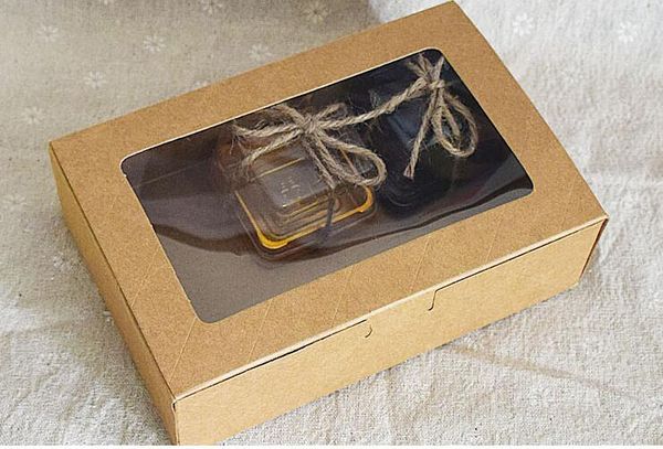 Wholesale- Qi Size:18*12*5cm Kraft Window Boxes Packing Custom Gift Boxes Candy-Cake-Soap-Cookie-Cupcake Display packaging Boxes 10pcs-lot