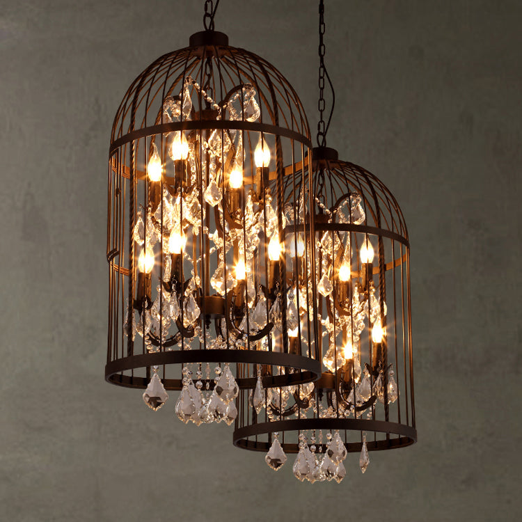 Loft Vintage American Rural creative chandelier clothing store restaurant iron pendant light crystal decorate birdcage pendant lamp