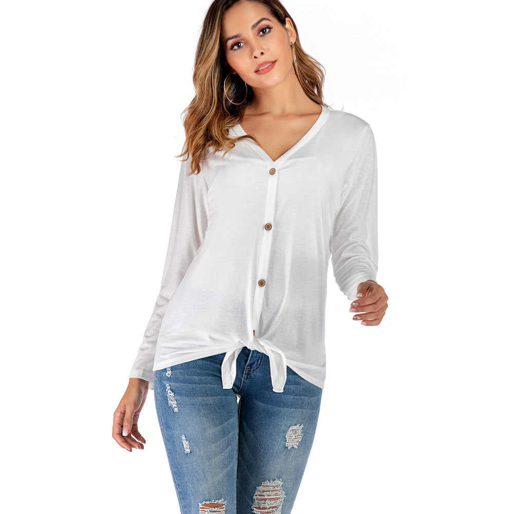 New Hot sale Womens Fashion Cardigan V Neck Slim Tee Blouses Plain Cotton Shirts Long Sleeve Casual Women Tops Lady Knitted Blouse Shirt