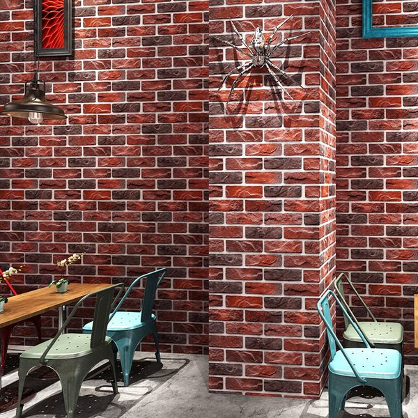 new 3D stereo Retro imitation brick wallpaper coffee cafe restaurant bar red brick wall roll paper household improvement decor bedroom
