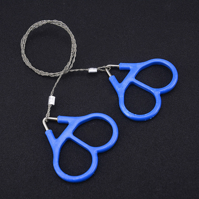 Blue 65cm Stainless Steel Hand Strap Chain Saw Portable Self-defense Survival Cutting Tool Camping Hand Saw