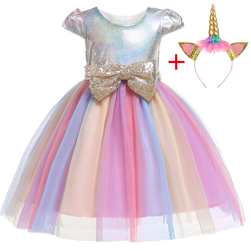 Unicorn Baby Flower Girls Dress 2-10 Year Birthday Dress Rainbow Sequin Baptism Christening Party Wedding Dress for Infant Girl Clothes 2020