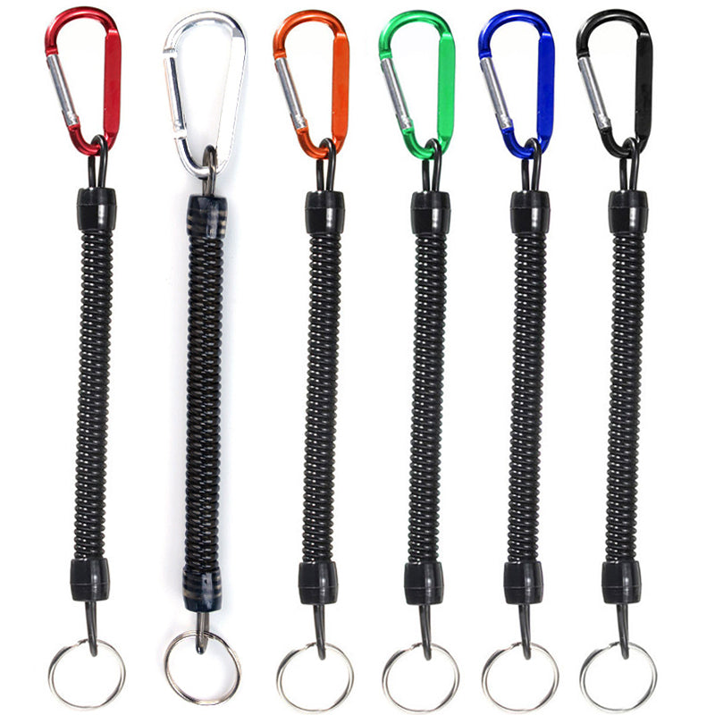 Tactical retractable plastic spring elastic rope safety equipment tool for air gun outdoor hiking camping anti-lost phone keychain