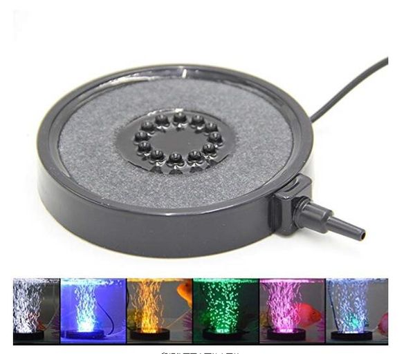 Aquarium landscaping decoration colorful gradient color aquarium lights 12LED diving lights gas disk round fish tank bubble lamp+air pump