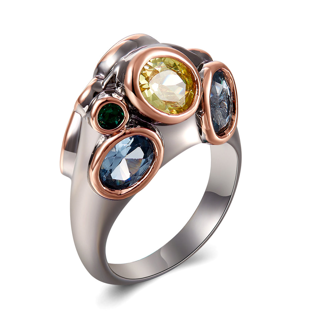 Cool Locomotive Women&#039;s Ring Rose Gold & Gun Black Jewellery Golden-Blue Mix Colors Fast delivery Brass Jewelry Punk rings