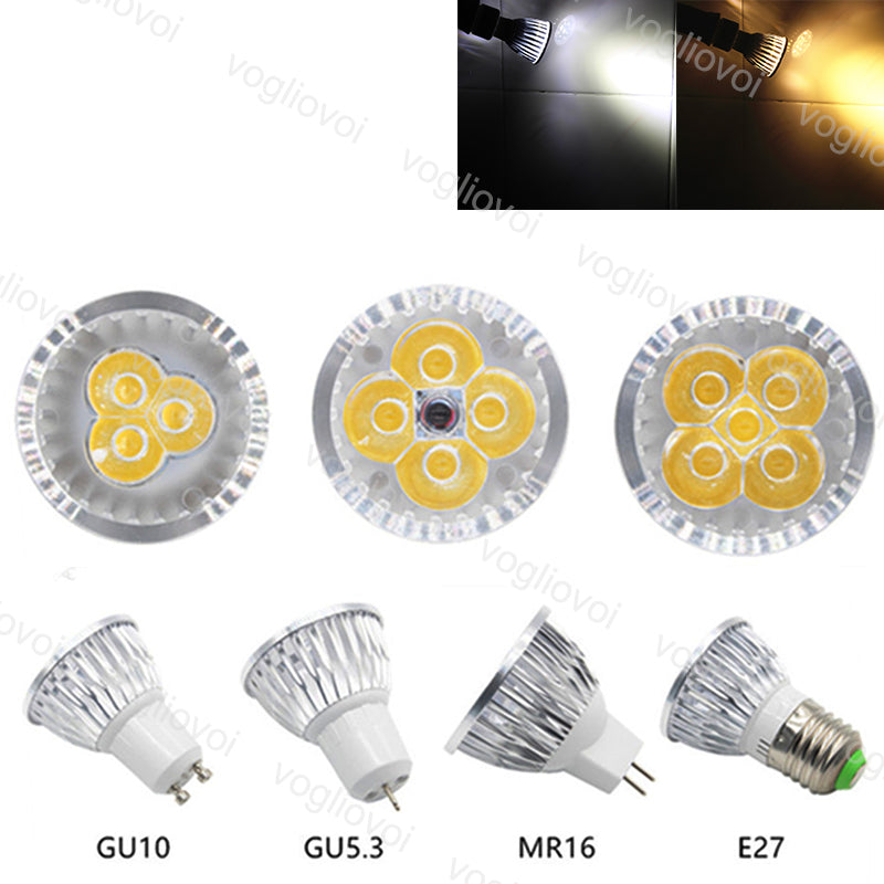 LED Bulbs E27 MR16 High Power Chip 3W 4W 5W 85~265V DC12V Spot lights Downlight Warm White Aluminium PC Cover For Indoor Home Table Wall Decoration