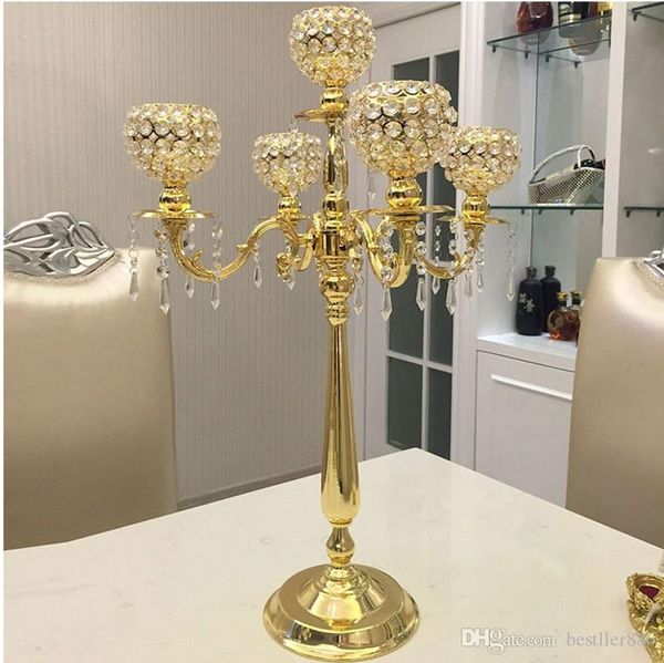 Gold-Silver Candle Holders Wedding Decoration Metal Crystal Centerpiece Dining Table Candelabra Stand Home Decor Mother Day