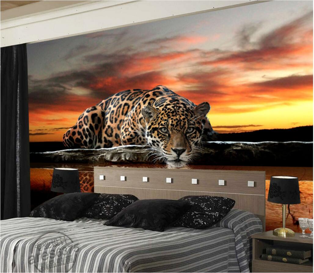 WDBH custom photo 3d wall paper Modern personality HD leopard drinking water reflection home decor 3d wall murals wallpaper for walls 3 d
