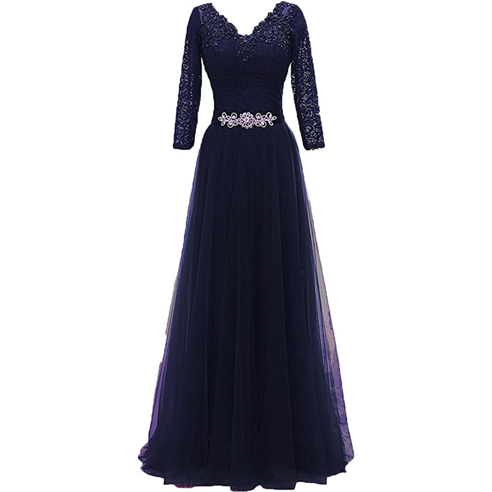 Mother of the Bride Dresses 3-4 Sleeve Elegant Women Formal Evening Dresses Lace Tulle Long Wedding Guest Dresses