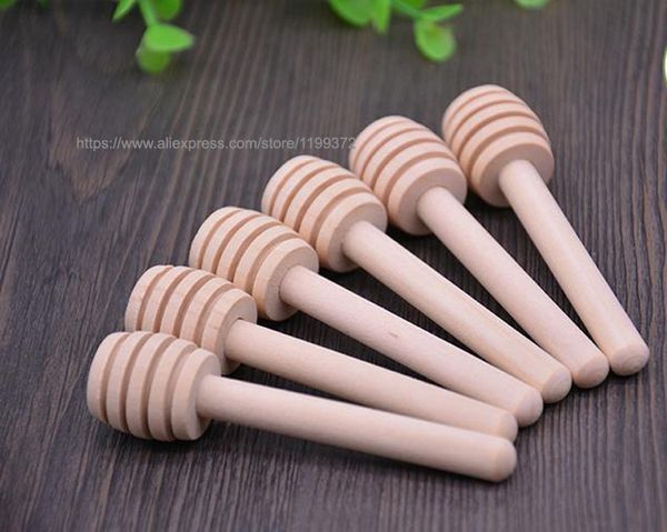 500pcs Wooden Wood Jam Sauce Syrup Honey Dipper Dip Jar Dispenser Stirring Spoon Rod Stick Wedding Party Gift Kitchen Tool Tools