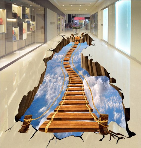 Custom any size photo pvc self-adhesive wallpaper 3d floor painting wallpaper 3D large ladder floor