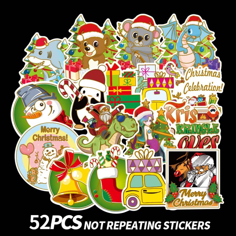 50pcs Santa Christma Tree Stickers and Decals Christmas Holiday Decor Gift Decal for Cars Home Office