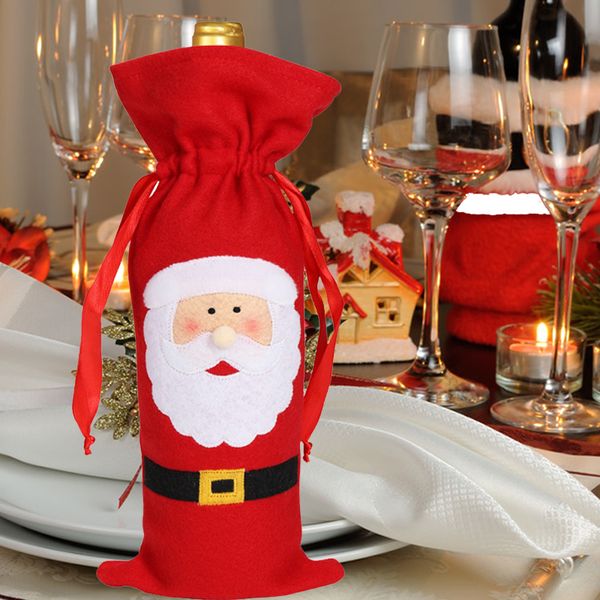 Christmas Santa Claus Wine Bottle Red Cover Bag for Table Decorations Xmas Dinner Home Party Decoration
