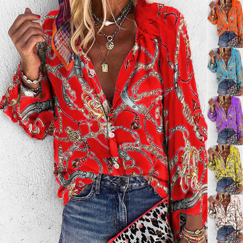 Women Stand Collar Autumn Winter Printed Blouse Luxury Floral Blouses New Autumn Fashion Designer Shirts Tops Long Sleeved Shirt S-5XL