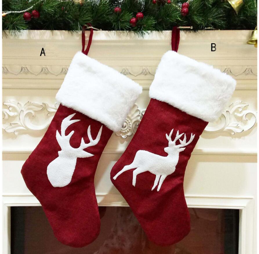 Elk Christmas Party Stocking Hanging Socks Tree Ornament Decor Socks Gift Candy Bag Stocking New Year Prop Socks Xmas Decoration 2 Style