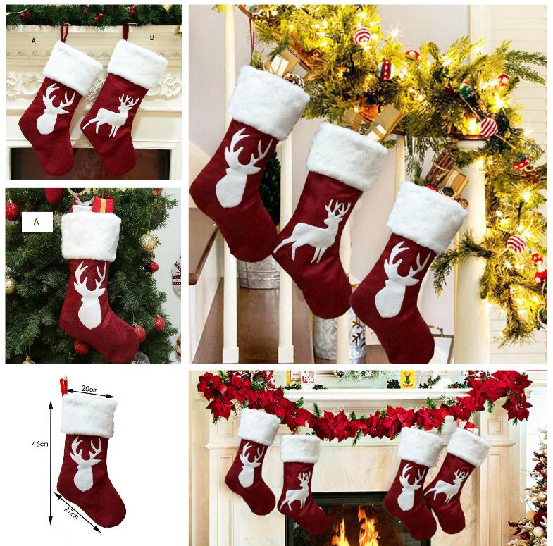 Elk Christmas Candy Stocking Gift Bag Christmas Trees Decorations Socks Hanging On Wall Christmas Decorations 2 Styles DHL