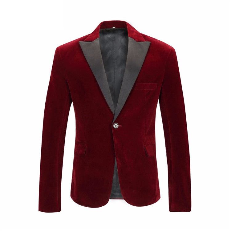 Men Wedding Groom Velvet Blazer Wine Red Fashion Leisure Suit Jacket Singer Slim Fit Blazer Hombre Masculino