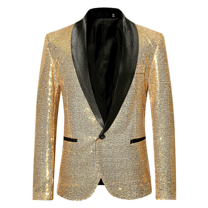 Men Blazer Shiny Gold Sequin Bling Glitter Suits Shawl Collar Club DJ Mens Blazer Jacket Stage Clothers For Singers XXL
