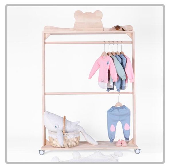 children&#039;s room decoration racks Children Furniture Bear and crown double pole floor solid wood roller hanger clothing store display ra