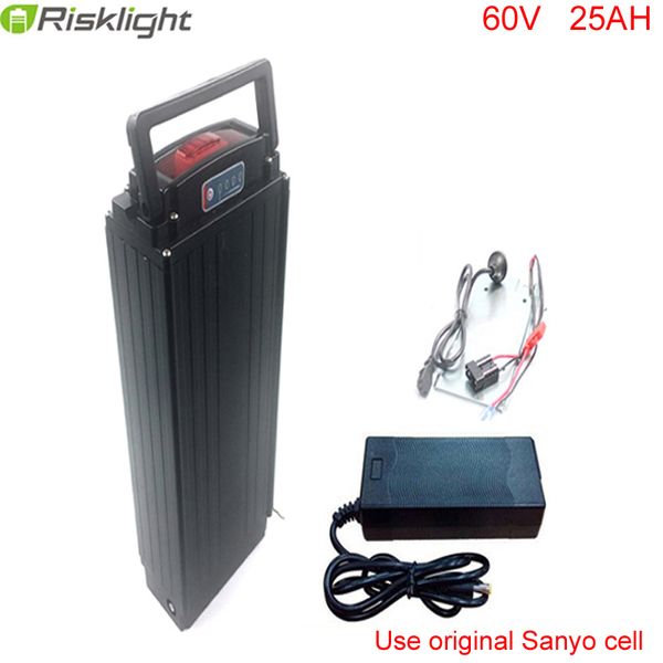 Rear rack battery 60volt for electric bike battery 60v 25ah fat Bike 60v 3000w electric bike kit with 20A BMS 2a charger battery