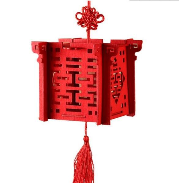 Lantern Chinese Red Wooden Laser Cut Wedding Candy Box For Bride Shower Double Happiness Wedding Favor Boxes