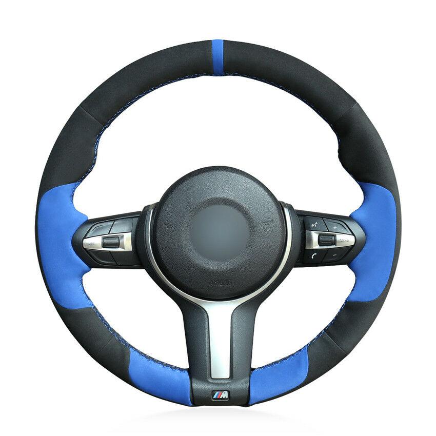 For BMW F87 M2 F80 M3 Hand-stitched Blue Black Suede Car Steering Wheel Cover