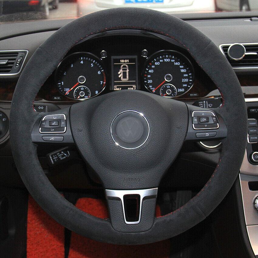 Black Suede Car Steering Wheel Cover for Volkswagen VW Golf Tiguan Passat B7 MK6