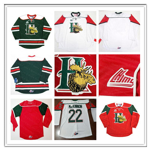 Cheap QMJHL Halifax Mooseheads CCM Jersey 22 NATHAN MacKINNON 13 NICO HISCHIER 27 JONATHAN DROUIN Red White Green Hockey Jerseys Custom