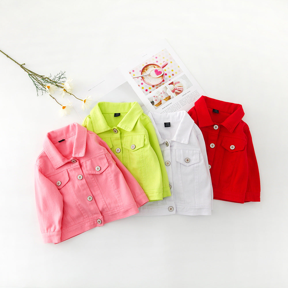 Baby Girls Boys Candy Color Denim Jacket Kids Cotton Casual Jeans Jackets Children Clothes