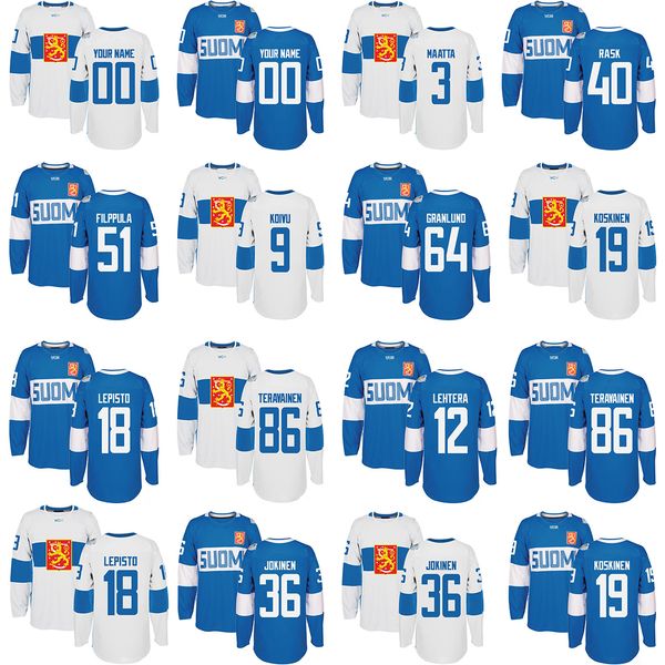 Finland Team 2016 World Cup of WCH Hockey Jerseys 40 Tuukka Rask 35 Pekka Rinne 64 Granlund 9 Mikko Koivu 86 Teuvo Teravainen 3 Olli Maatta