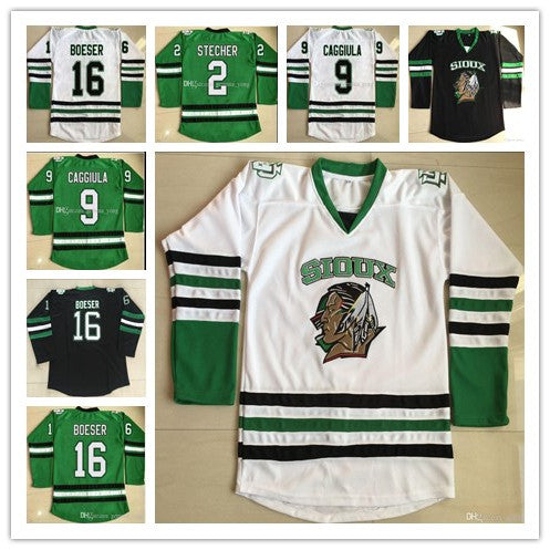 Cheap North Dakota Fighting Sioux College Hockey Jerseys 2 STECHER 9 CAGGIULA 16 Brock Boeser 33 Cam Johnson All Stitched Uniforms Fashion