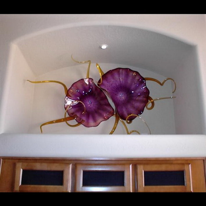 Hand Blown Glass Plates for Wall Decoration Elegant Lamp Modern Mouth Flower