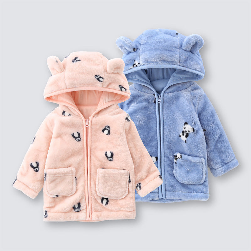 Baby Clothes Penguin panda Jacket Coat Autumn Flannel Warm Boys girls Outerwear Children Newborn Hooded Infant Clothes