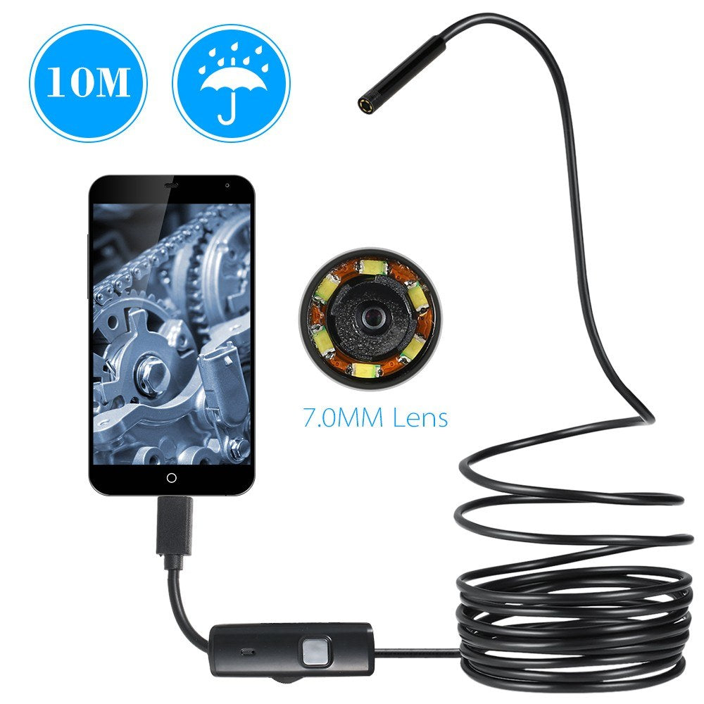 7MM Endoscope Camera USB Mini Waterproof 0.5-10M Hard Soft Cable Snake Tube Inspection Borescope Cameras For Android Smartphone Loptop PC Notebook 6