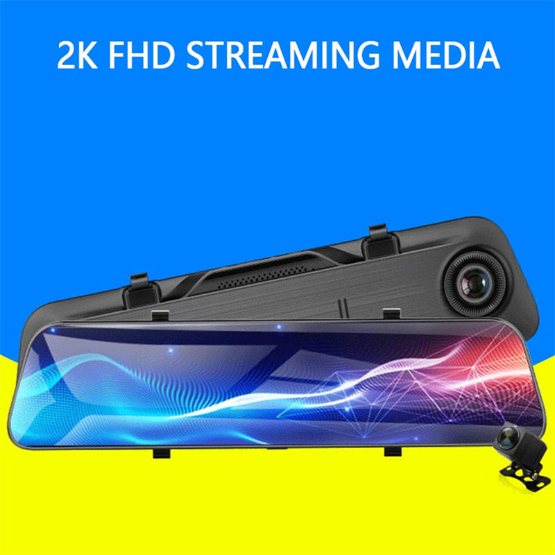 12&quot; touch screen streaming media mirror car DVR dashcam driving video recorder Huawei Hisilicon chip 2Ch 2K+1080P video 170Â° + 140Â° wide FOV