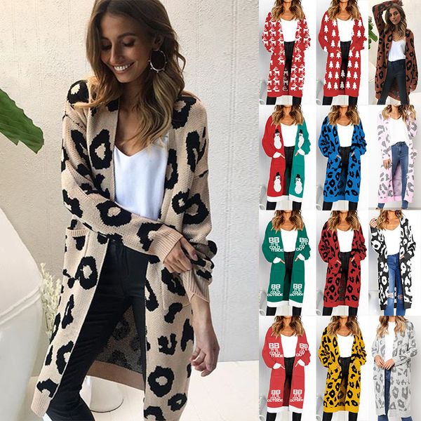 Spot 2019 European Explosion Style Casual Cardigan Christmas Leopard Fall - Winter Pocket Sweater, Support Mixed Batch