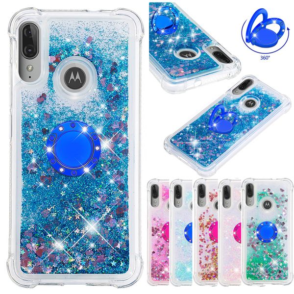 Phone cases For Motorola Moto E6s Plus E4 EU G5S Bling Glitter Gold Foil Star Case with 360°rotation Ring Stand Quicksand Liquid Soft TPU