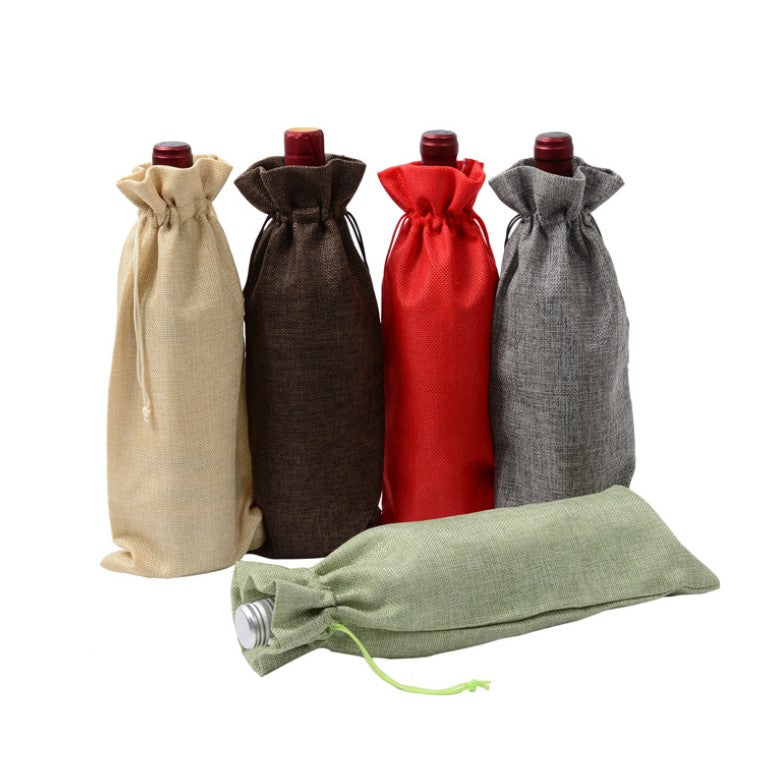 Wine Bottle Covers Champagne Wines Blind Packaging Gift Bags Rustic Hessian Christmas Wedding Dinner Table Decorate
