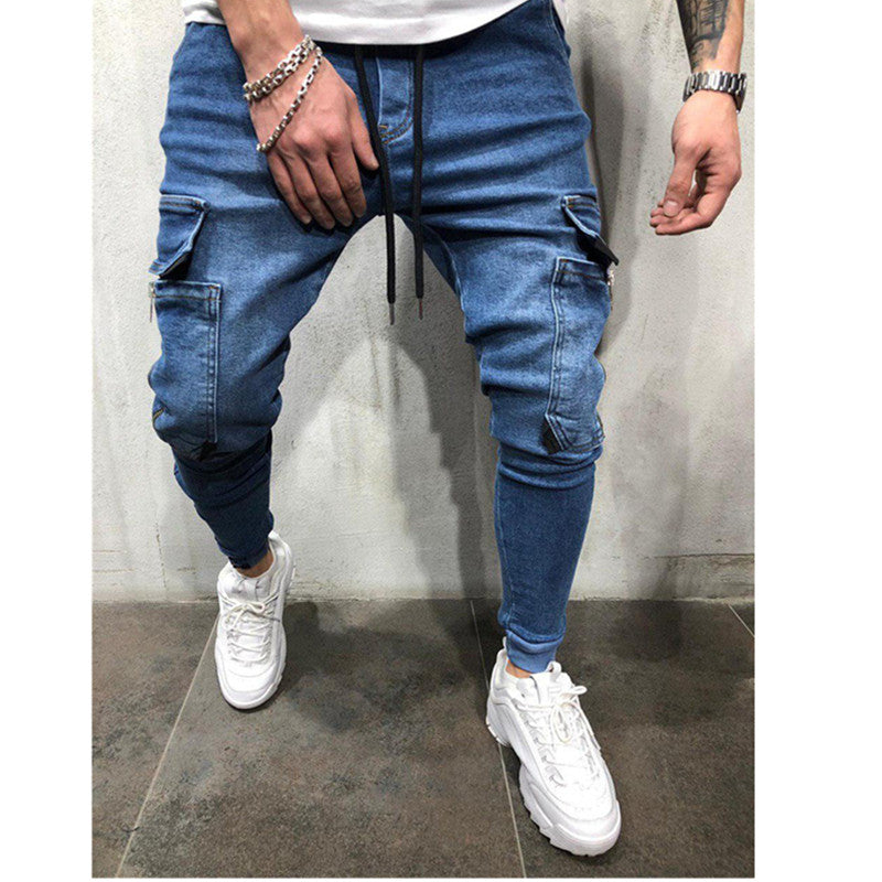 Men Jeans Denim Pants Hip Hop Sweatpants Skinny Motorcycle Denim Pants Zipper Jeans Mens Casual Trousers