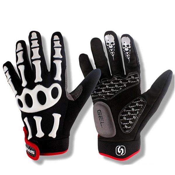 New Cycling Gloves Brand Silicone GEL Full Finger Gloves Skull Bike Bicycle Men Anti Slip Sweat for MTB Riding Green-White Black