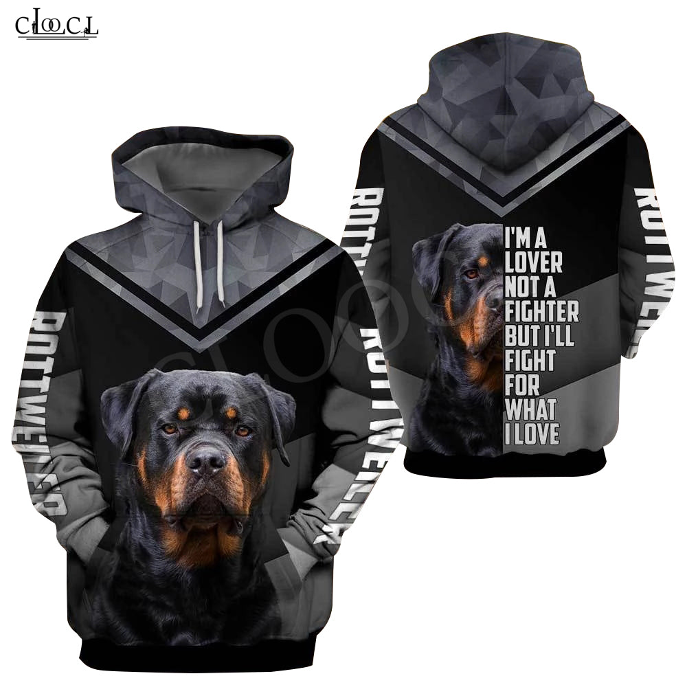 fashion animal lover not a fighter rottweiler dog hoodie men women 3d print cute pet dog designs casual hooded coat