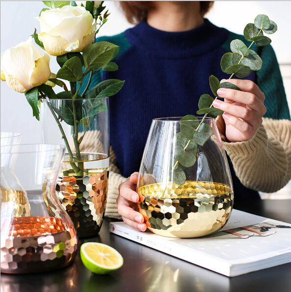 Vases glass Hand grinded and electroplated vase flower arrangement device Home DÃ©cor