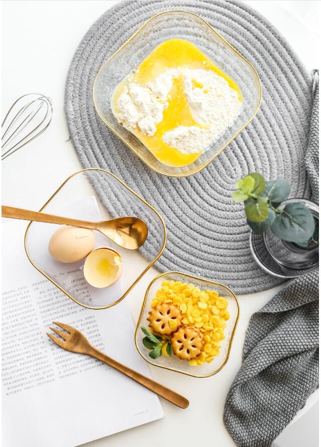 Transparent glass Salad Fruit Bowls with hammer pattern Japanese square bowl Phnom Penh dishes