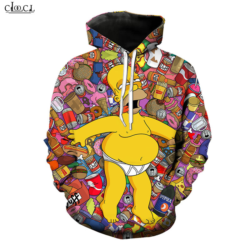Animes The Simpsons Hoodie Men Women 3D Print Cartoon Homer J. Simpson Hooded Pullovers Casual Streetwear Couples Coat